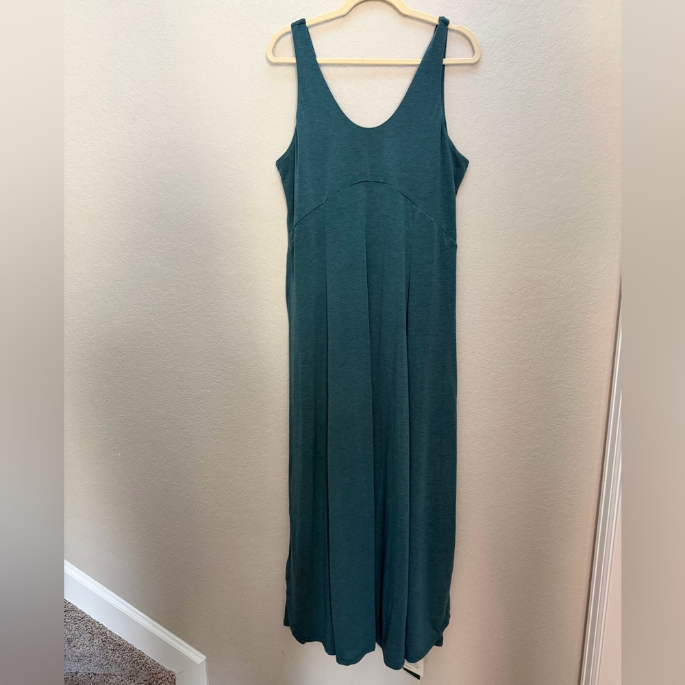 Halara U Neck Flowy Maxi Casual Tank Dress Size L NWT Stone Green Floral Yarn - Picture 5 of 11